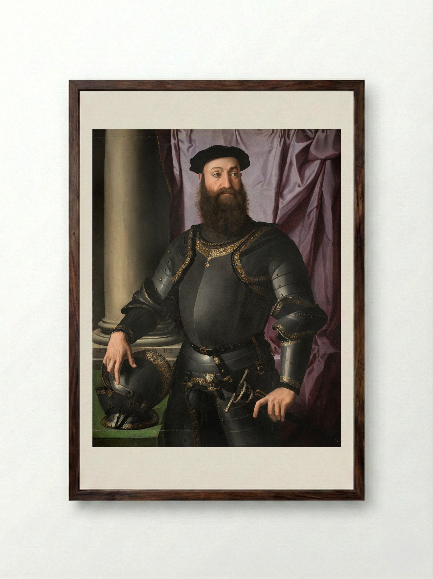 Portrait of Stefano IV Colonna - Agnolo Bronzino - Framed Print Dark Wood