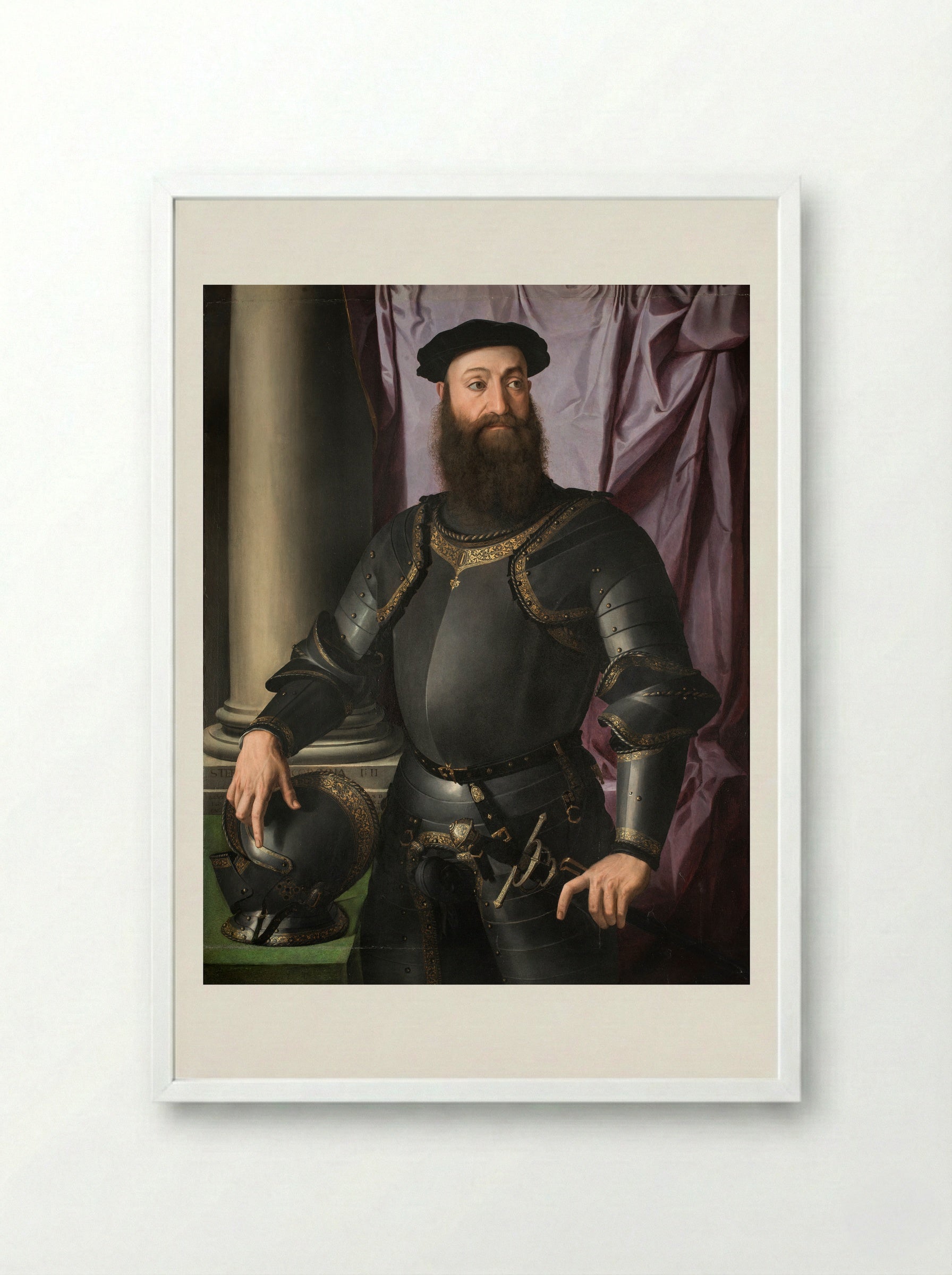 Portrait of Stefano IV Colonna - Agnolo Bronzino - Framed Print White