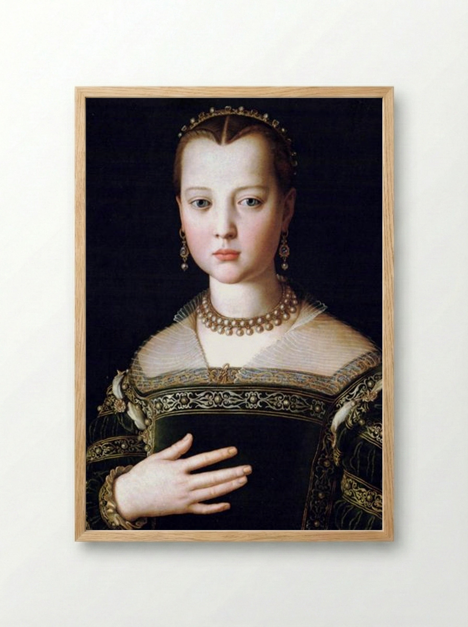 Portrait of Maria de' Medici - Agnolo Bronzino - Framed Print Wood