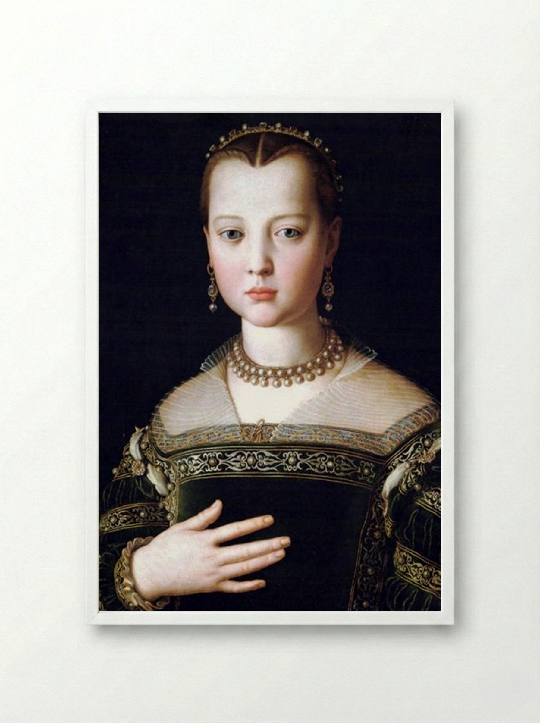 Portrait of Maria de' Medici - Agnolo Bronzino - Framed Print White
