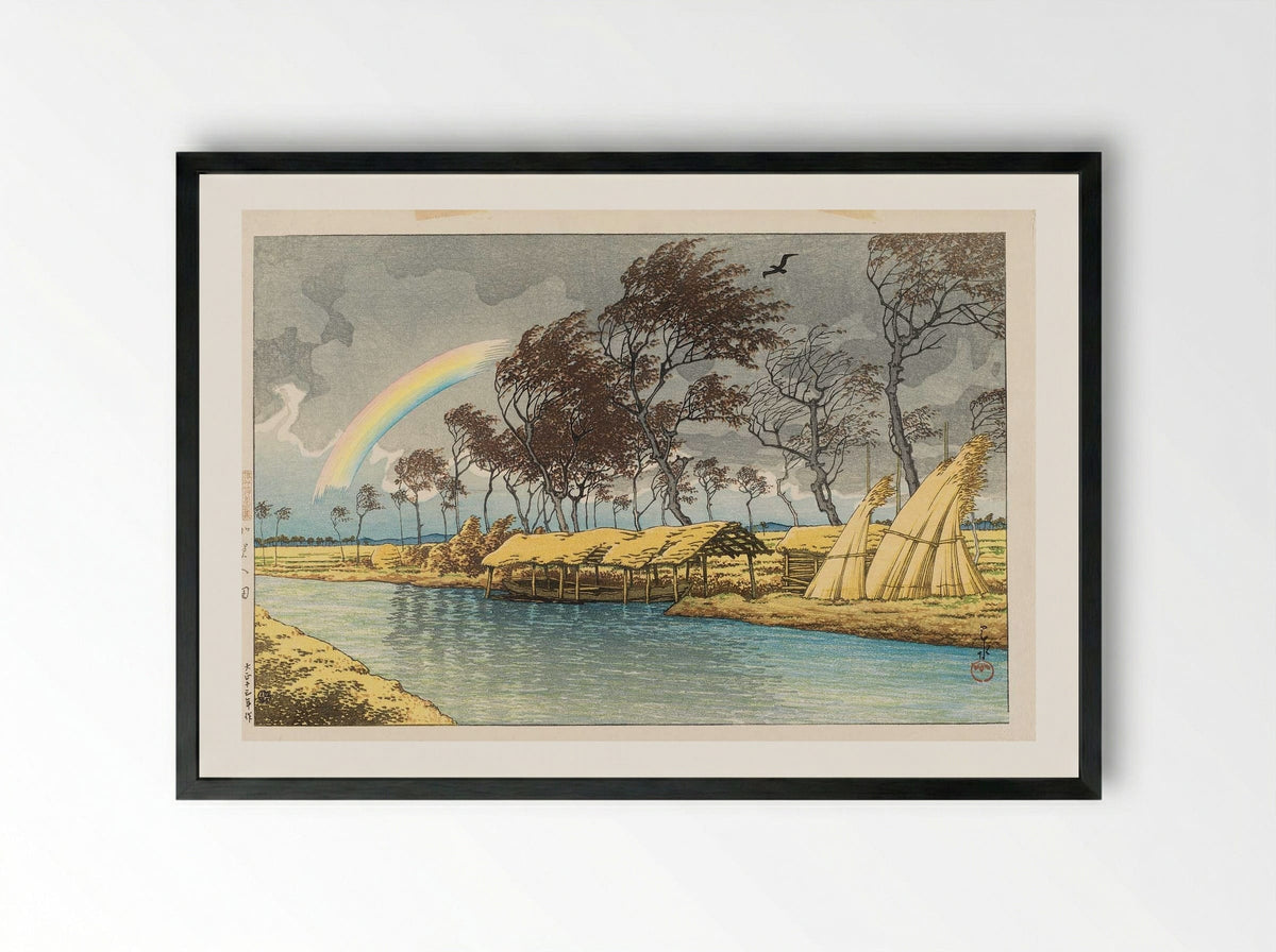 Autumn Rainbow at Hatta, Kaga - Hasui Kawase - Framed Print Black
