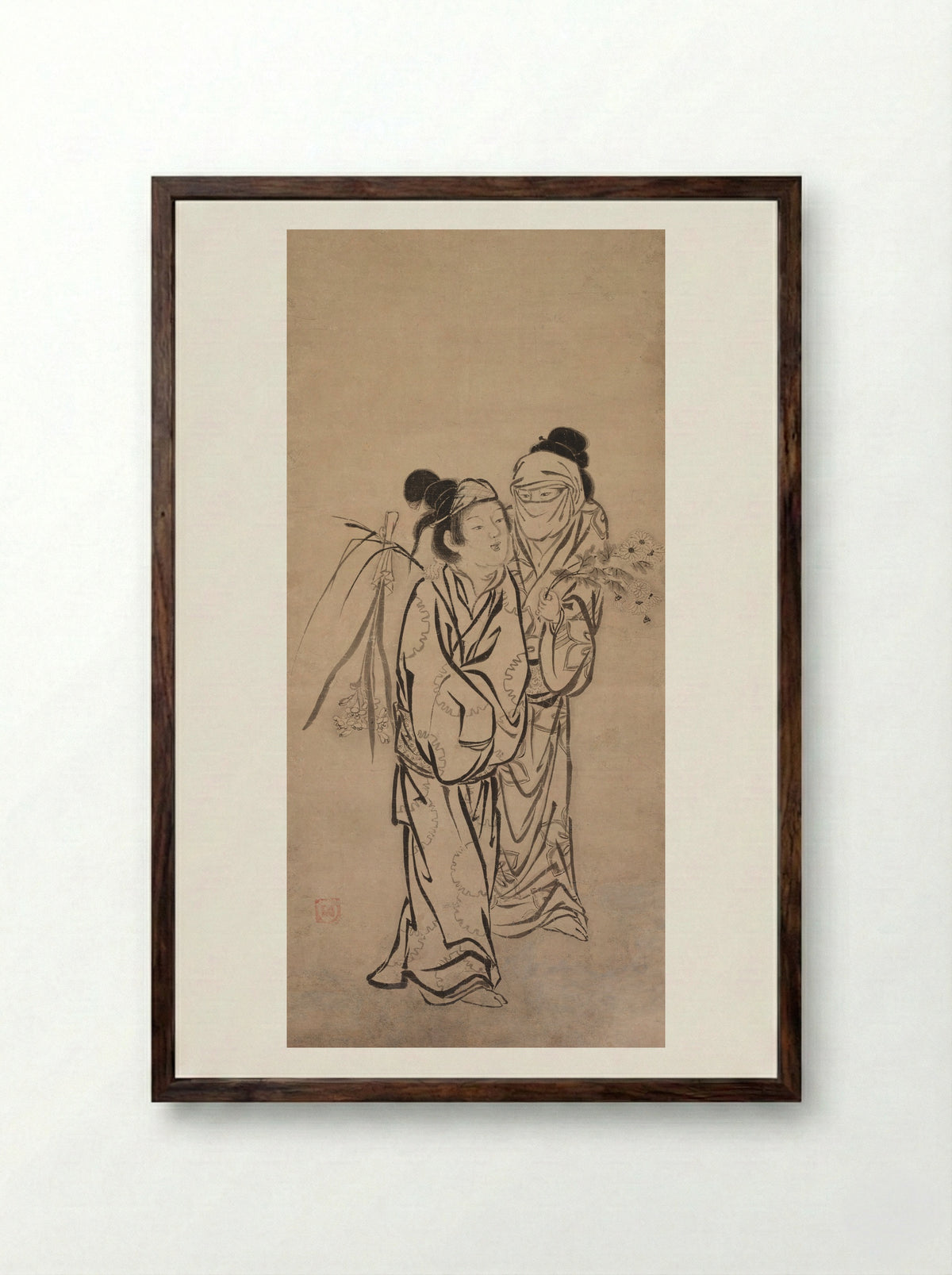 A Couple - Hasegawa Sōen - Framed Print Dark Wood
