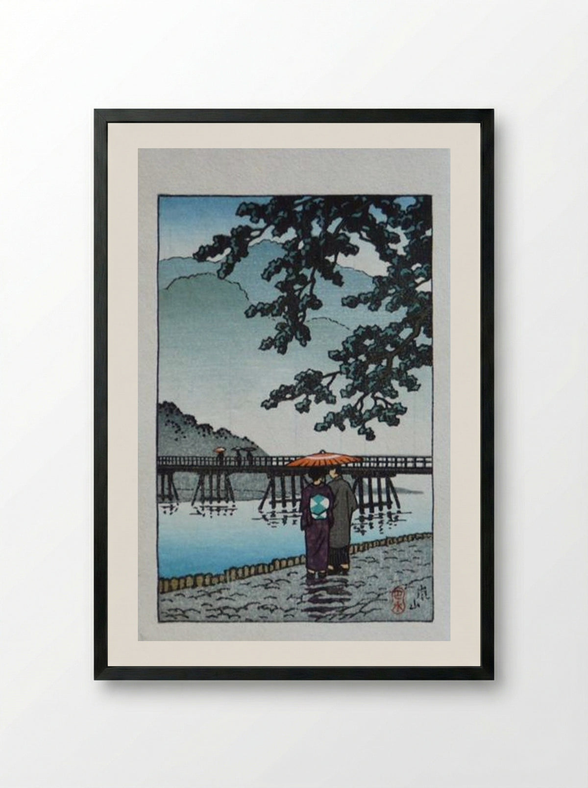 Light Rain at Arishiyama - Hasui Kawase - Framed Print Black