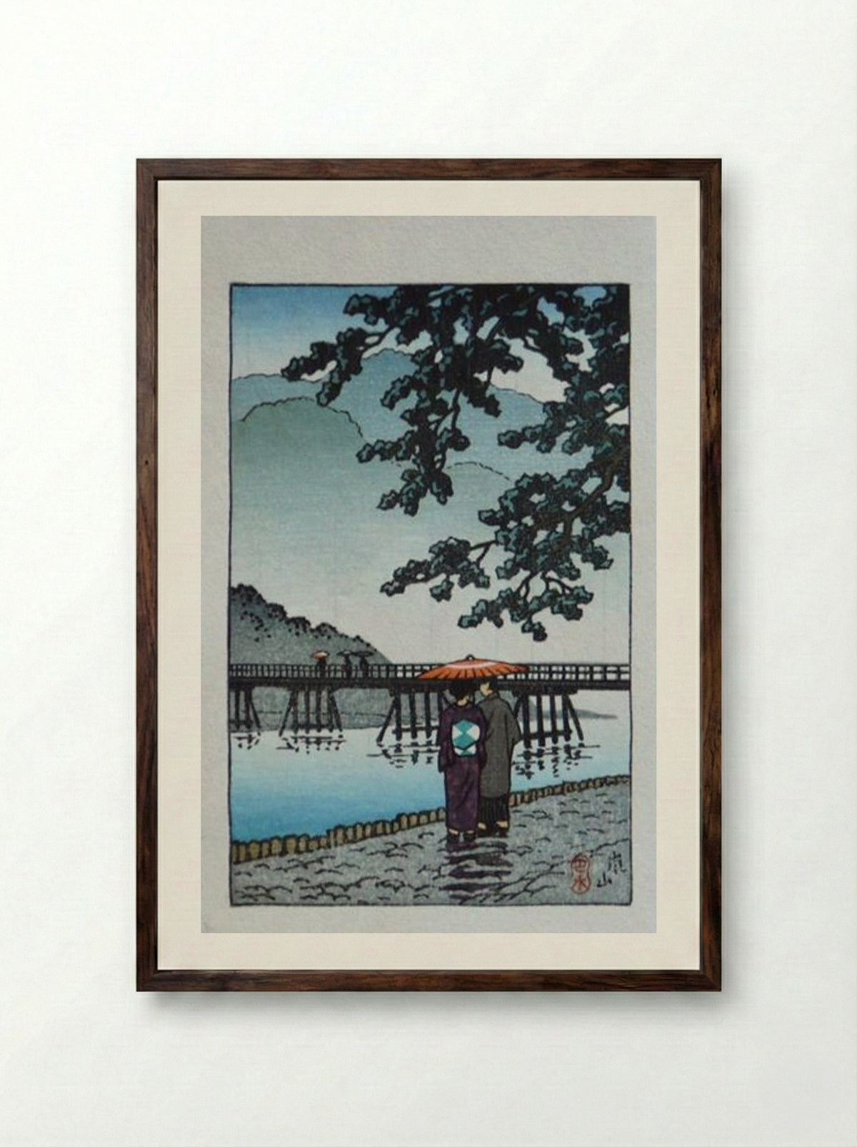 Light Rain at Arishiyama - Hasui Kawase - Framed Print Dark Wood