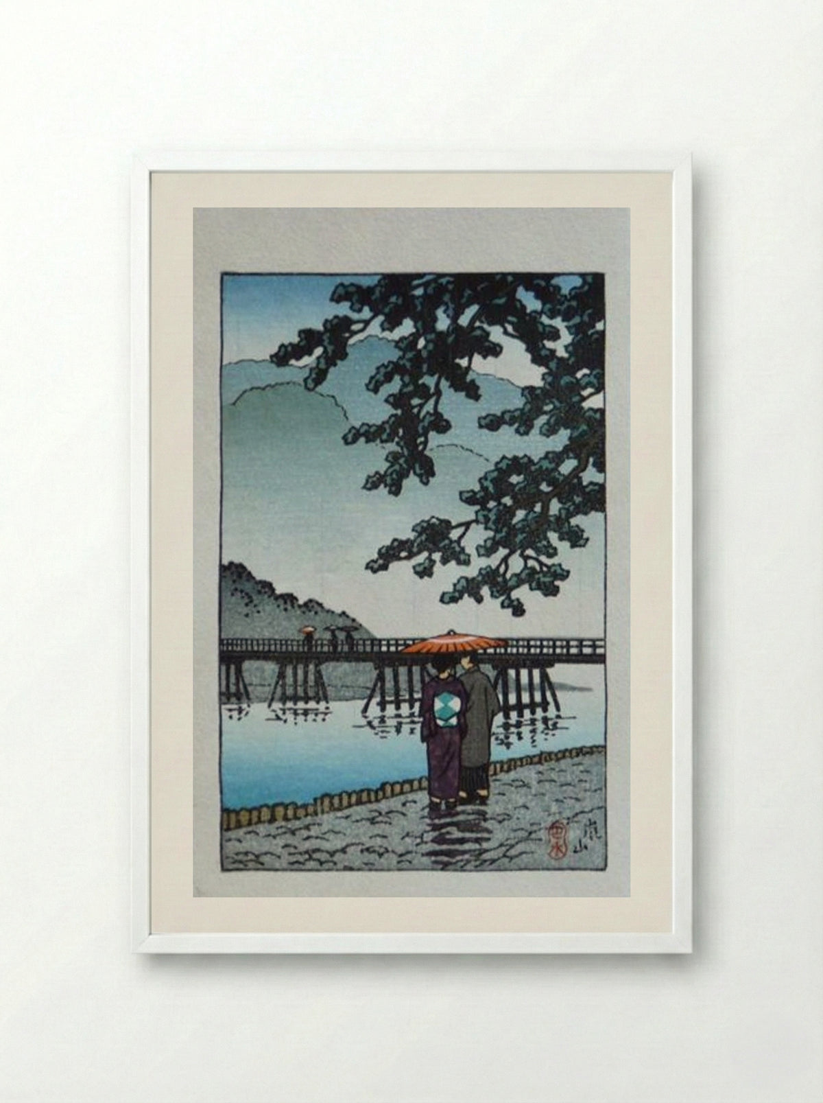 Light Rain at Arishiyama - Hasui Kawase - Framed Print White