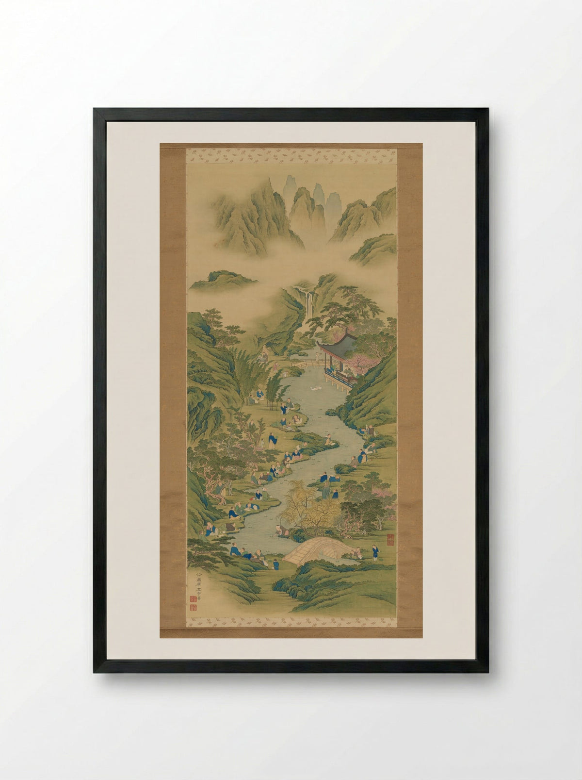 Orchid Pavilion by a Winding Stream - Hara Zaichū - Framed Print Black
