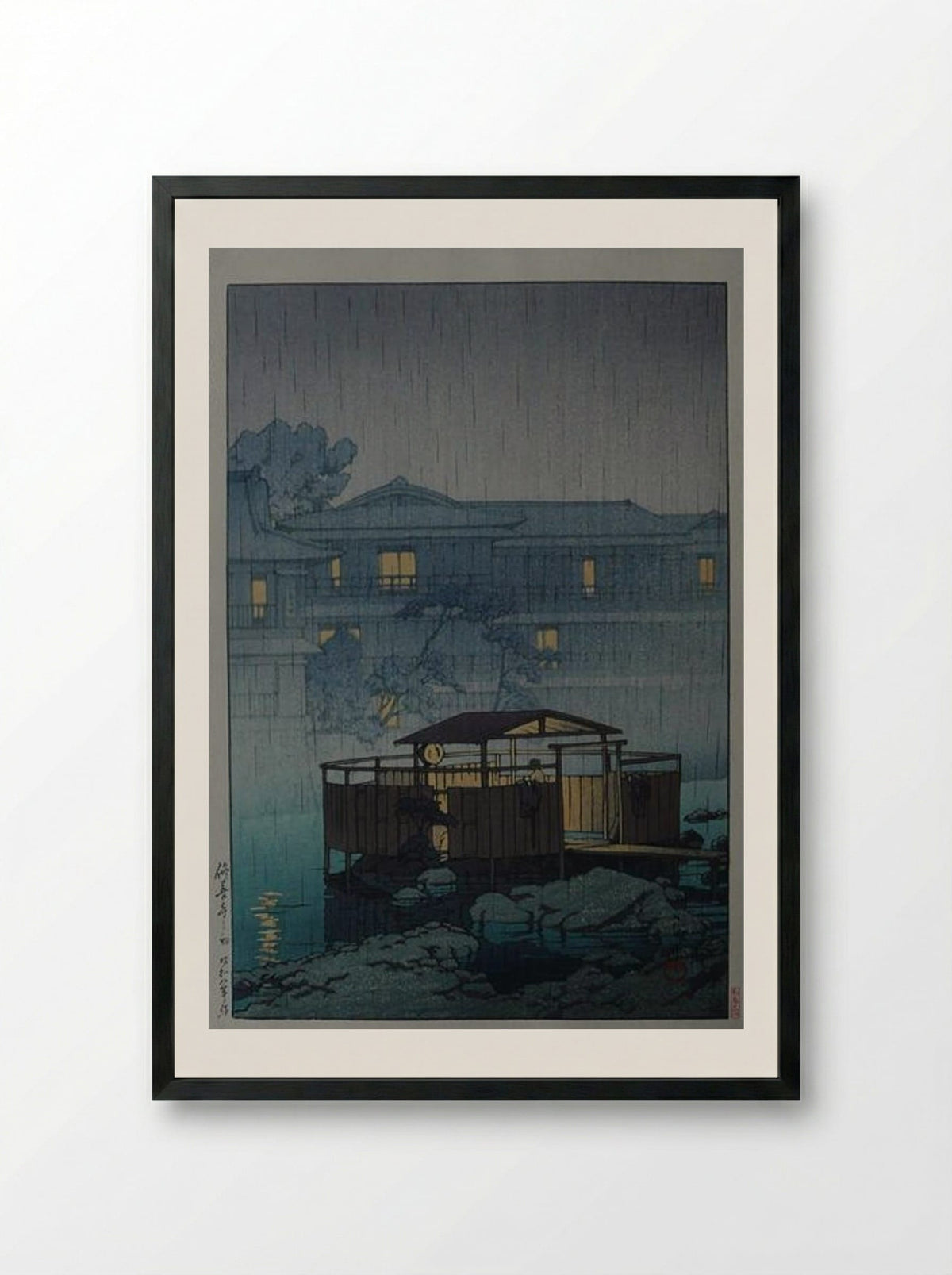 Rain at Shuzenji Spa - Hasui Kawase - Framed Print Black