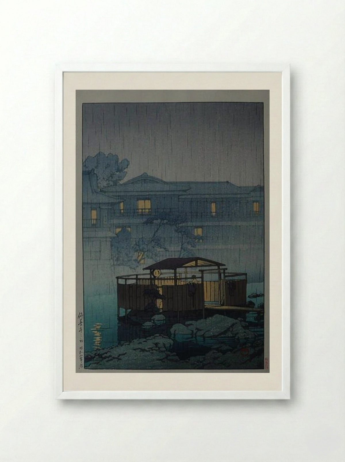 Rain at Shuzenji Spa - Hasui Kawase - Framed Print White
