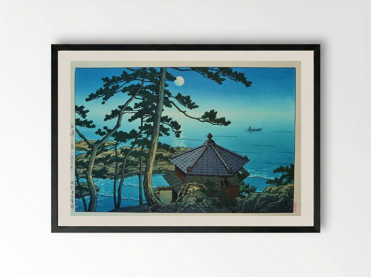Full Moon at Izu-ura, Ibaraki - Hasui Kawase - Framed Print Black