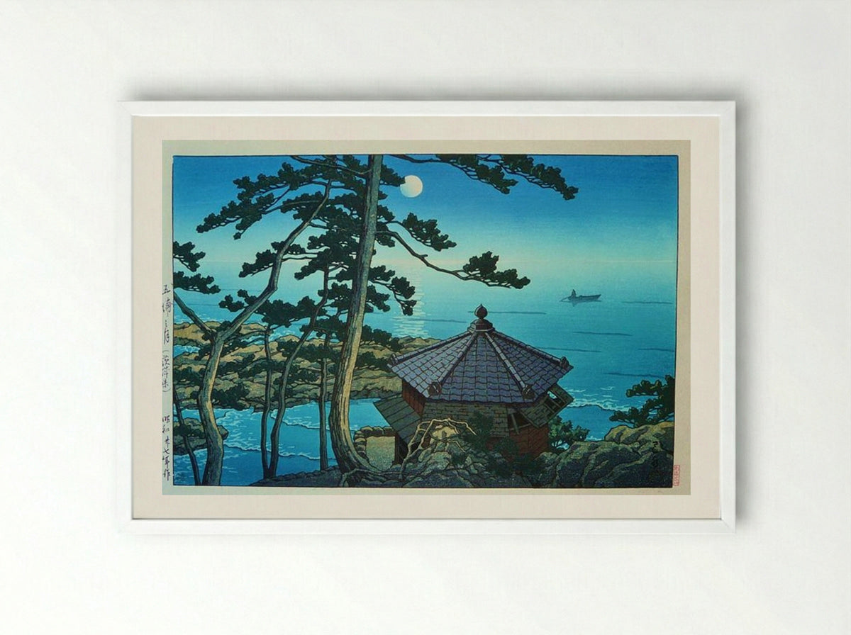 Full Moon at Izu-ura, Ibaraki - Hasui Kawase - Framed Print White