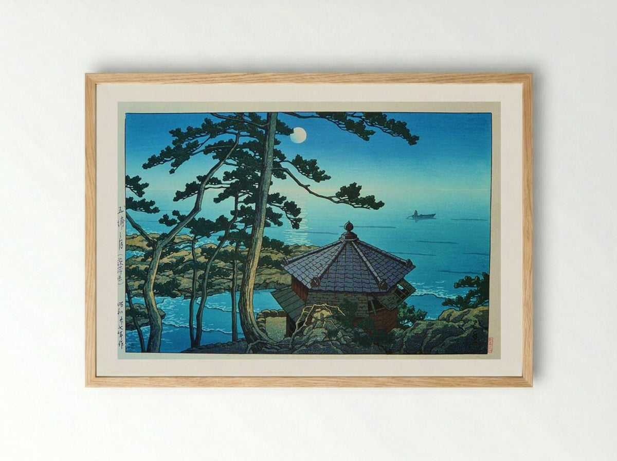 Full Moon at Izu-ura, Ibaraki - Hasui Kawase - Framed Print Wood