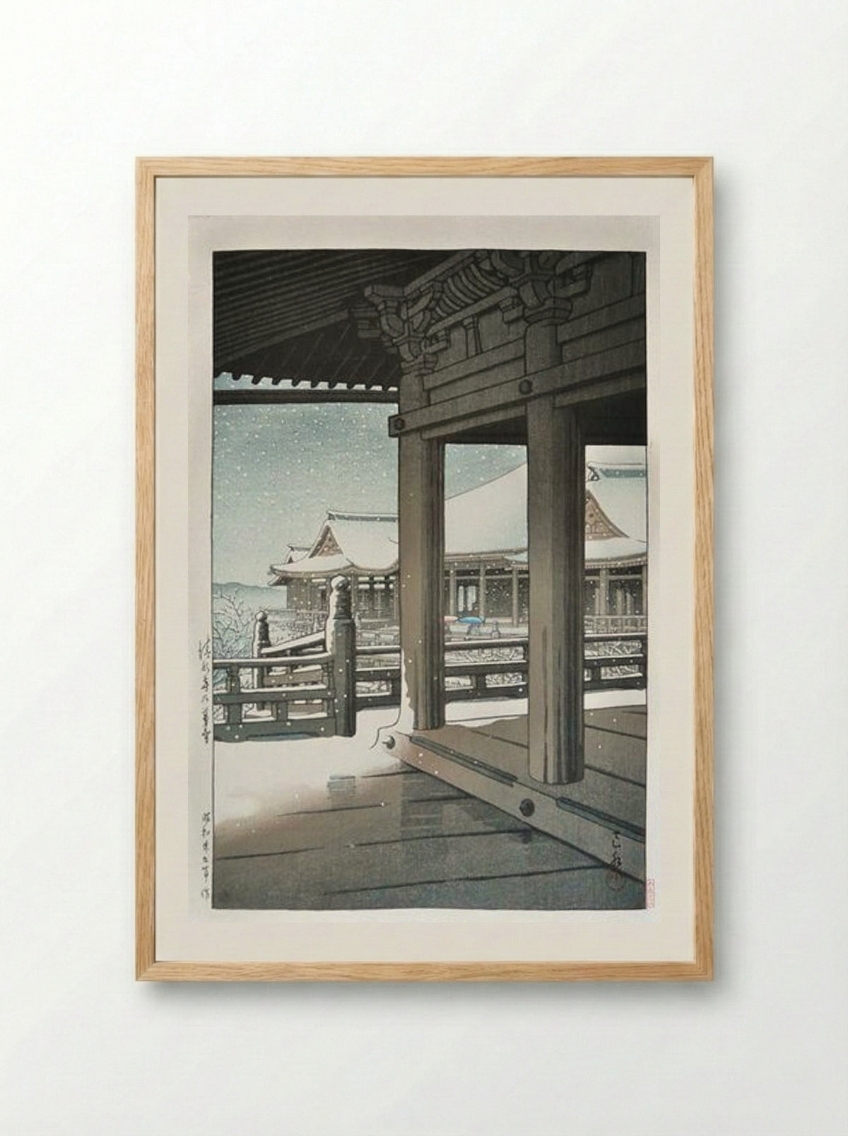 Snow Fall at Kiyomizu Temple, Kyoto - Hasui Kawase - Framed Print Wood