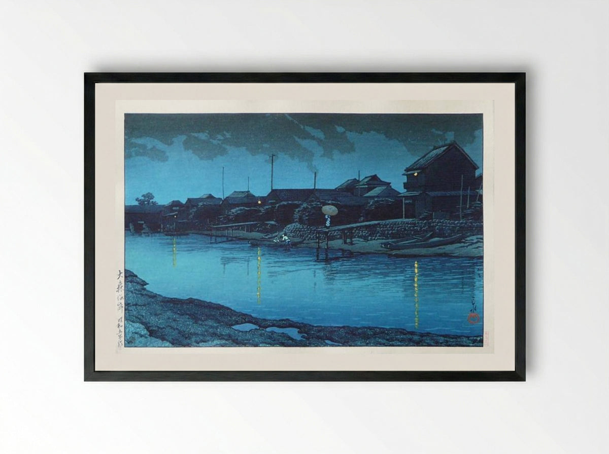 Omori Beach at Night - Hasui Kawase - Framed Print Black
