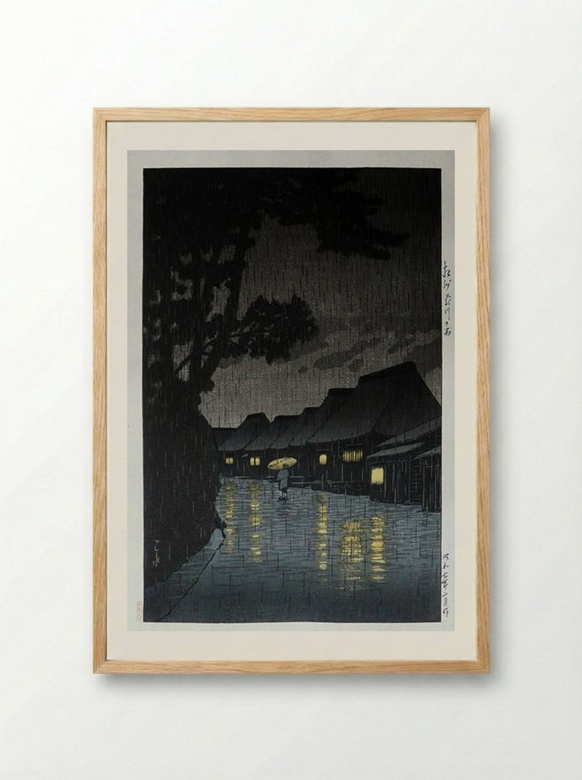 Rainy Night at Maekawa - Hasui Kawase - Framed Print Wood