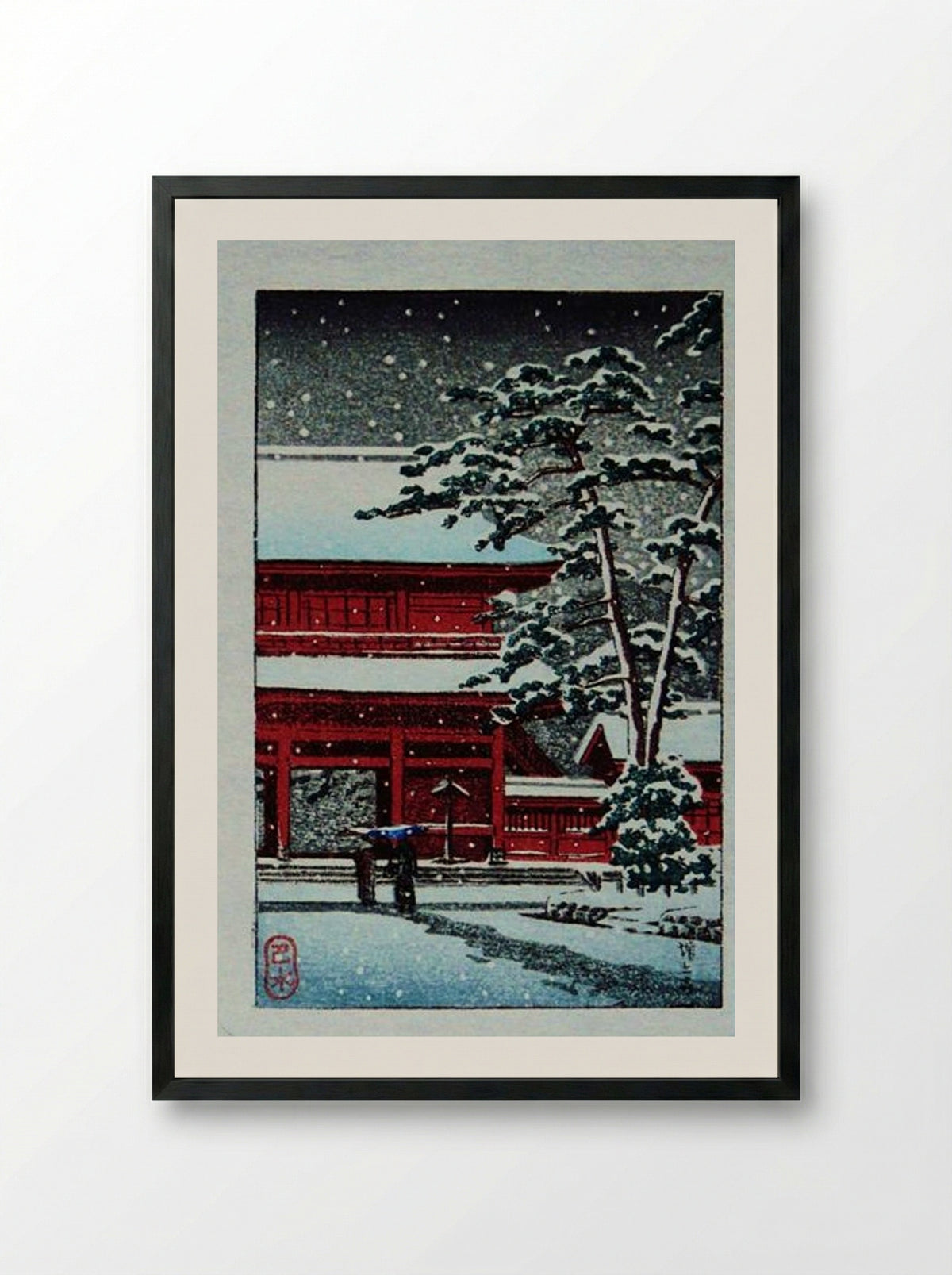 Snow at Zoji Temple - Hasui Kawase - Framed Print Black
