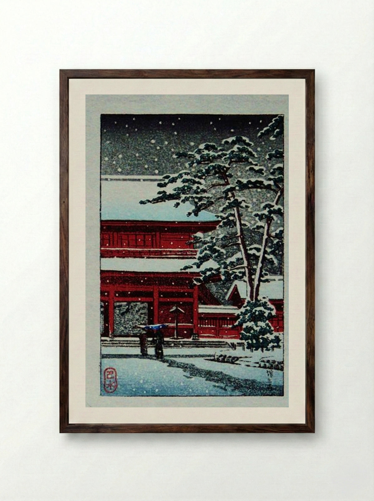 Snow at Zoji Temple - Hasui Kawase - Framed Print Dark Wood