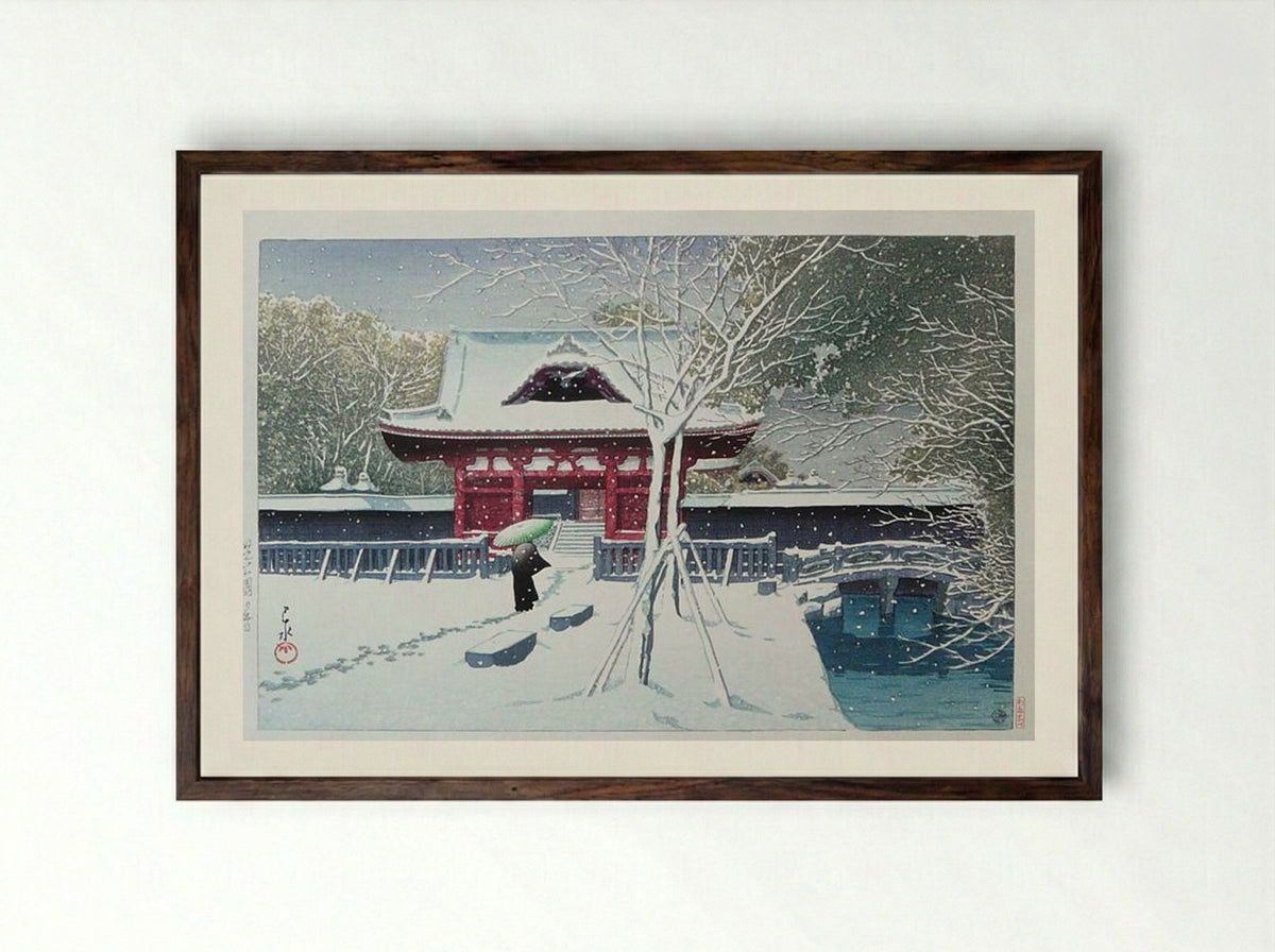 Snow at Shiba Park - Hasui Kawase - Framed Print Dark Wood