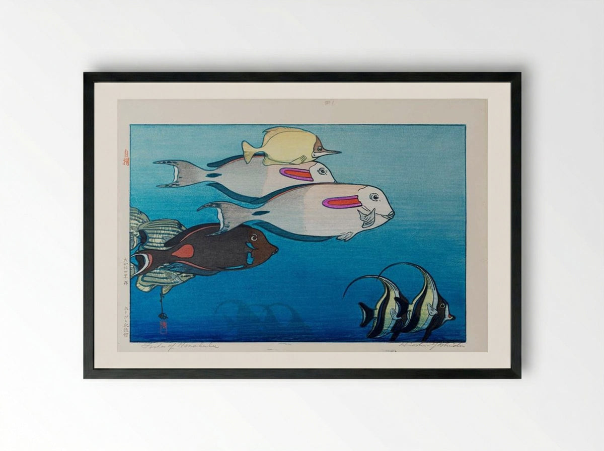 Fishes of Honolulu - Hiroshi Yoshida - Framed Print Black