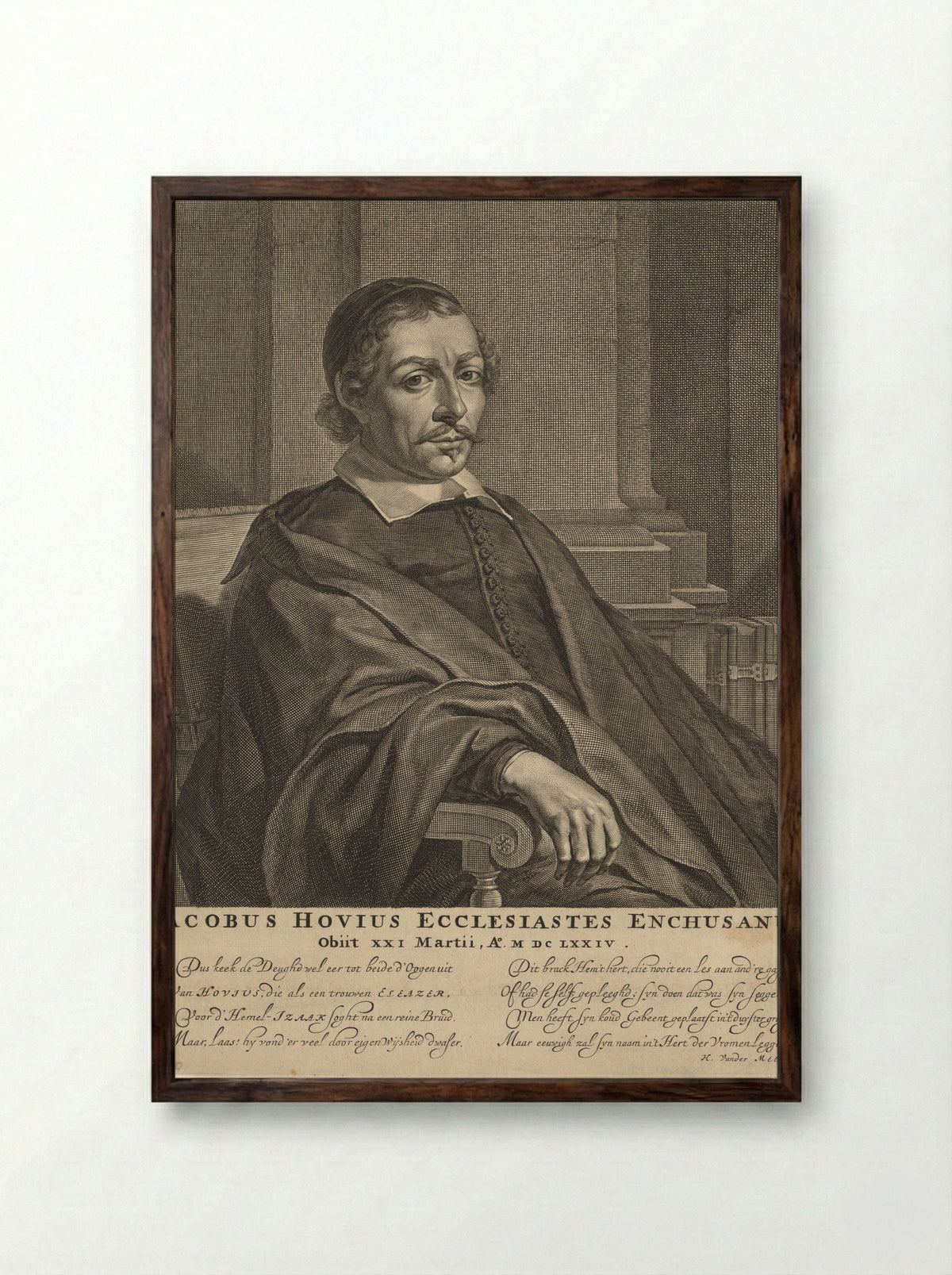 Portret van Jacobus Hovius - Jan de Visscher - Framed Print Dark Wood