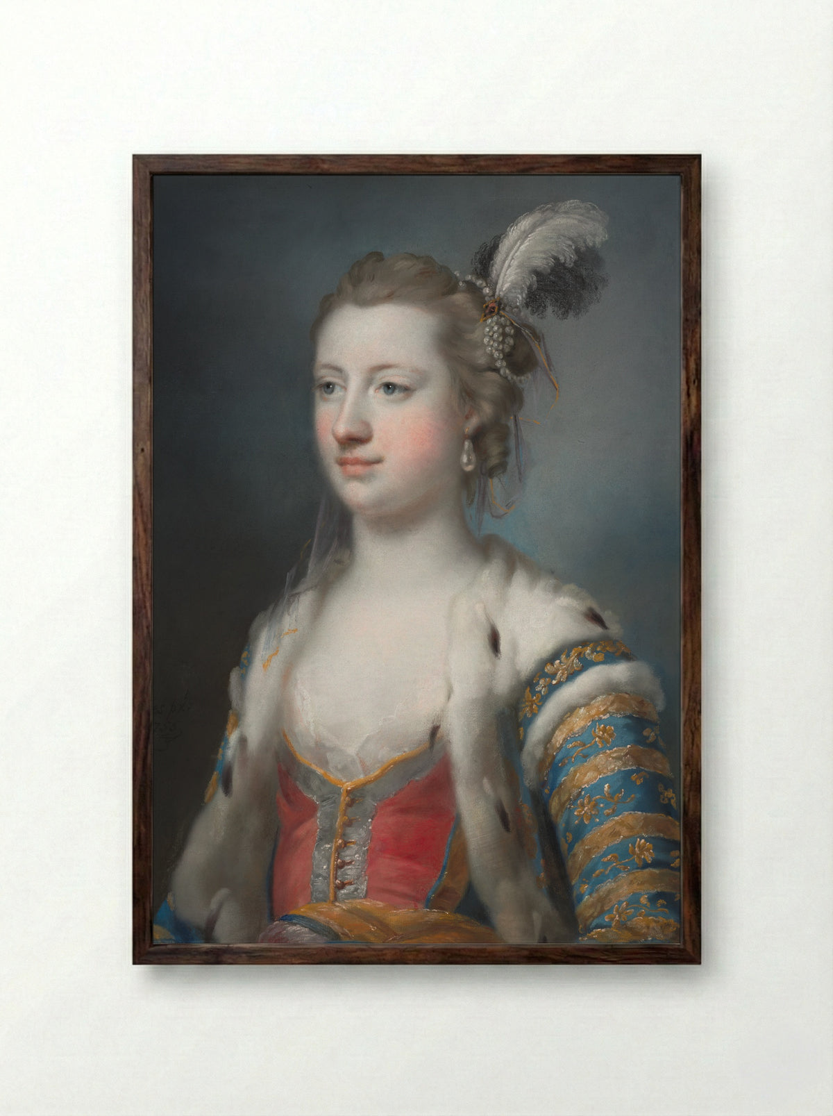 The Right Honorable Lady Mary Radcliffe - Francis Cotes - Framed Print Dark Wood