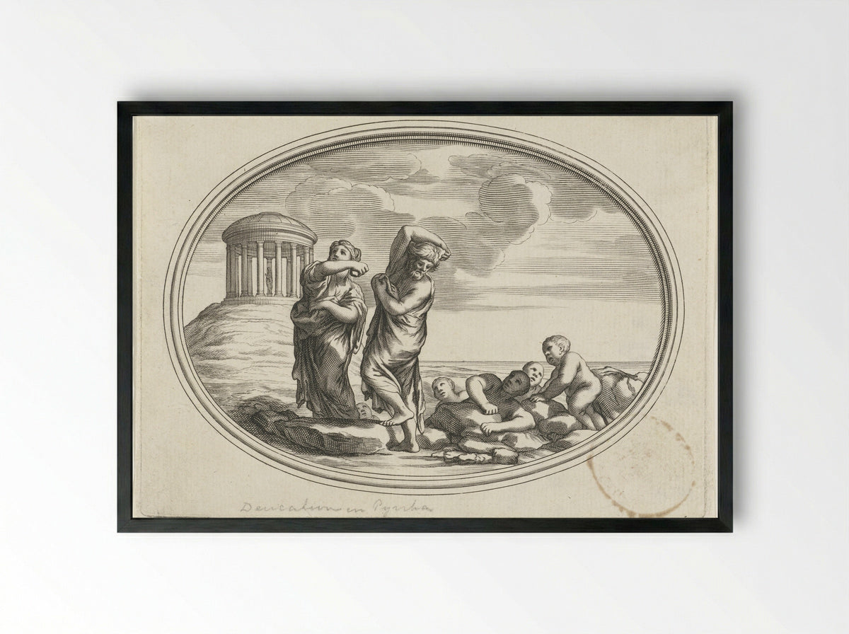 Deucalion and Pyrrha - Cornelis Bloemaert (II) - Framed Print Black