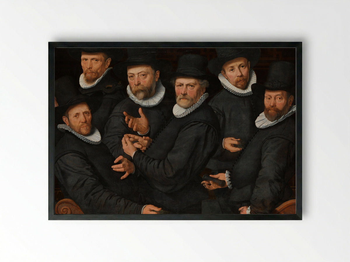 Zes waardijns van de lakenen - Pieter Pietersz. (I) - Framed Print Black