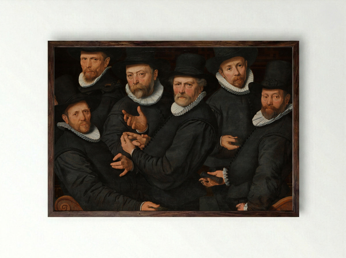 Zes waardijns van de lakenen - Pieter Pietersz. (I) - Framed Print Dark Wood