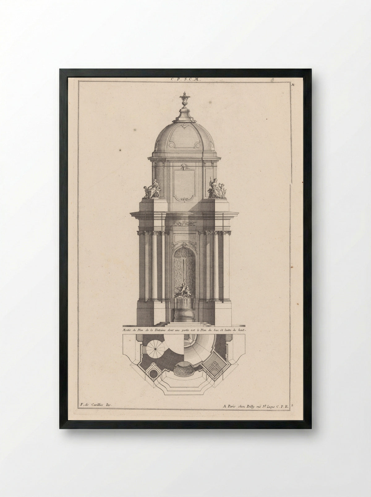 Fontein met vrouwen en putti - François de Cuvilliés (Sr.) - Framed Print Black