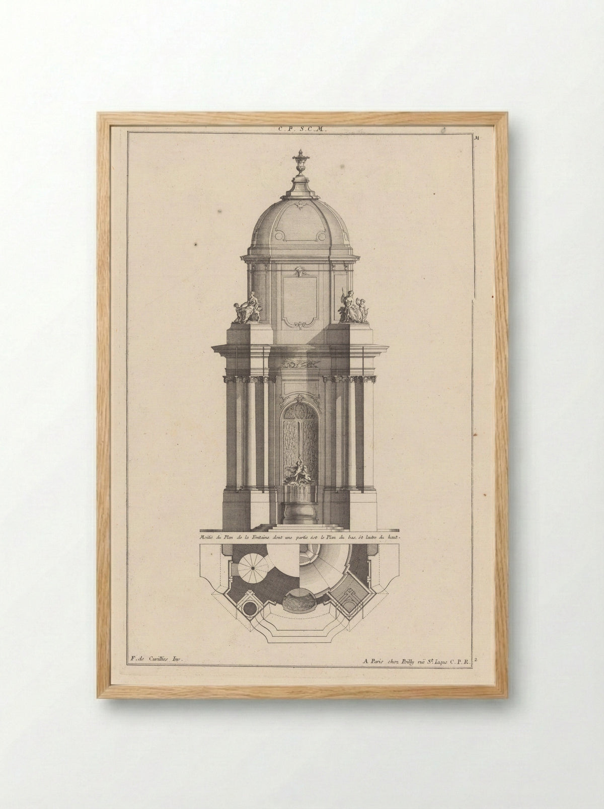 Fontein met vrouwen en putti - François de Cuvilliés (Sr.) - Framed Print Wood