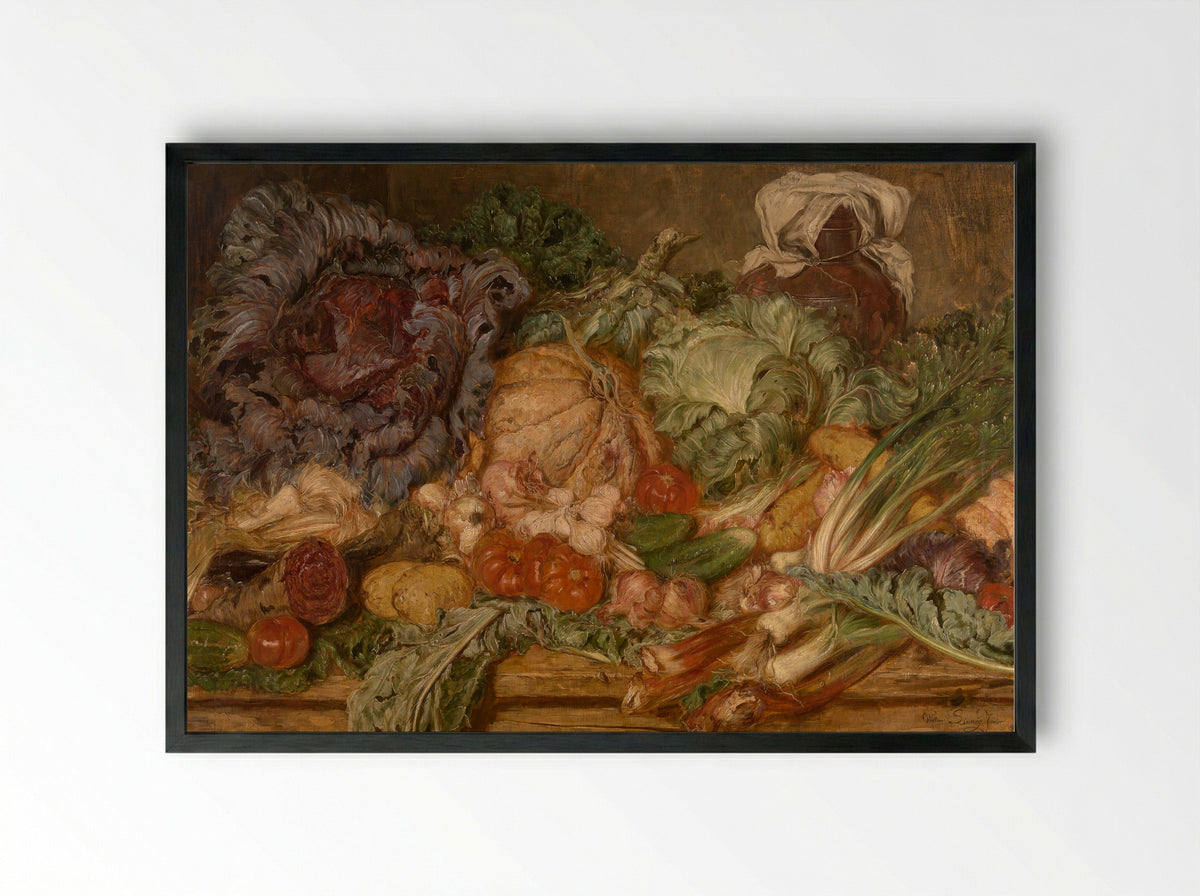 Still Life with Vegetables - Willem Linnig (II) - Framed Print Black