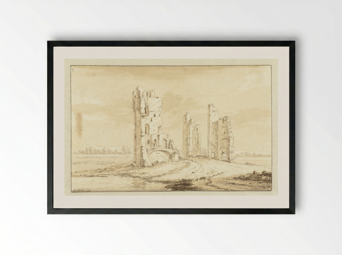 Ruïne van het huis te Kleef bij Haarlem - Abraham Rademaker - Framed Print Black