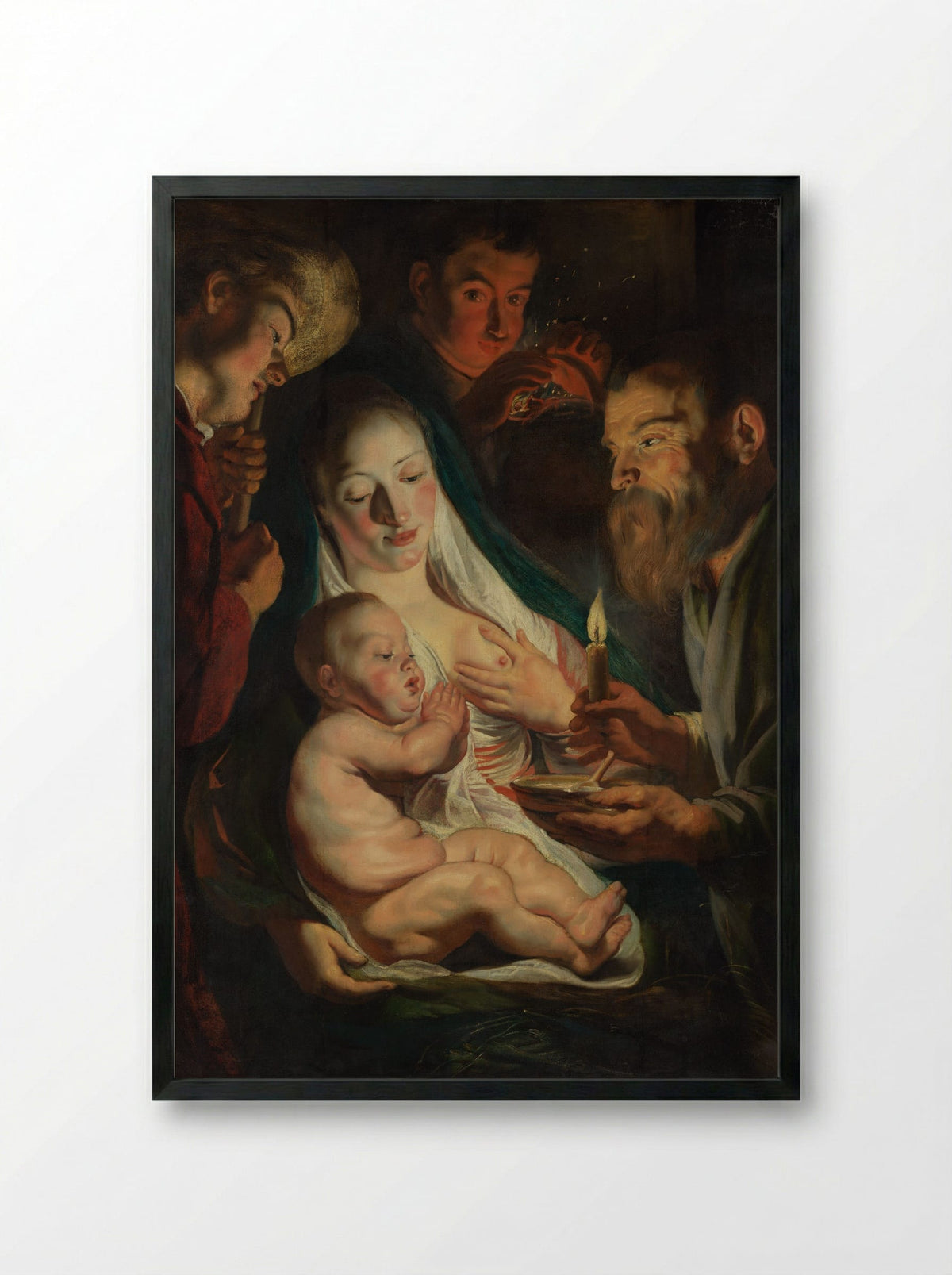 The Holy Family with Shepherds - Jacob Jordaens - Framed Print Black