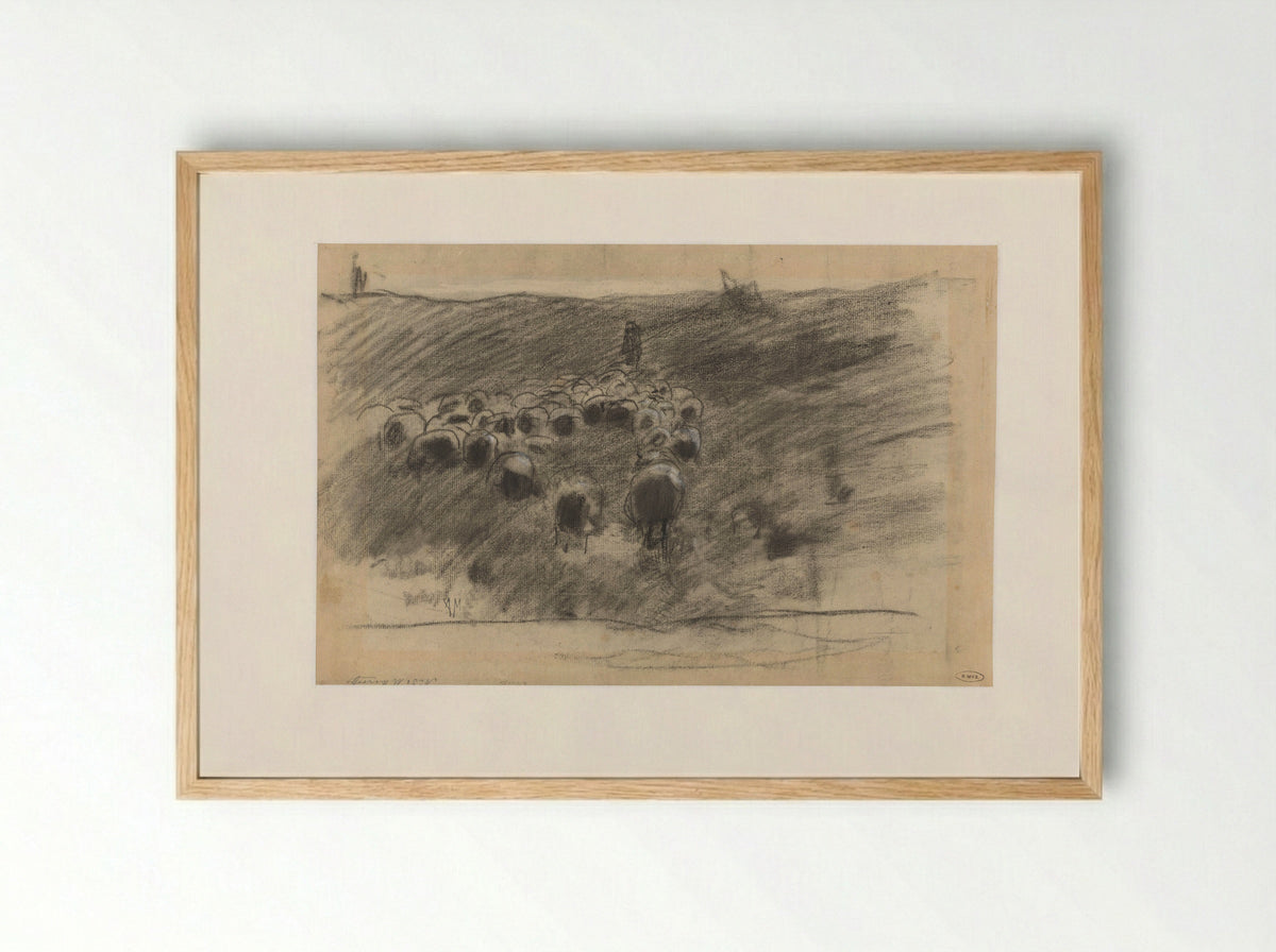 Herder met kudde schapen - Anton Mauve - Framed Print Wood