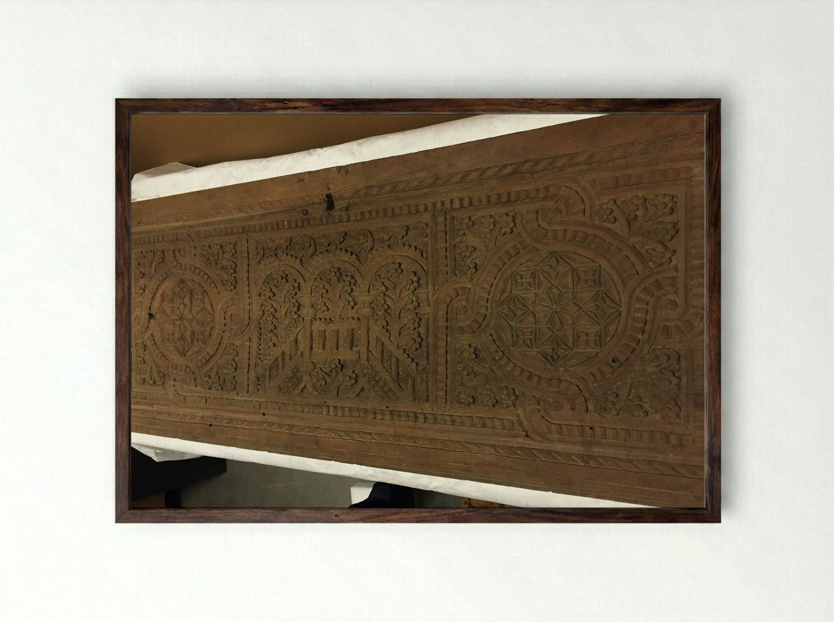 Untitled (Chest Front with Geometric Inlay, Wood and Bone) - Fine Art Print - Framed Print Dark Wood