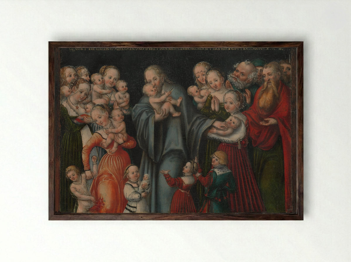 Christ Blessing the Children - Lucas Cranach the Younger - Framed Print Dark Wood