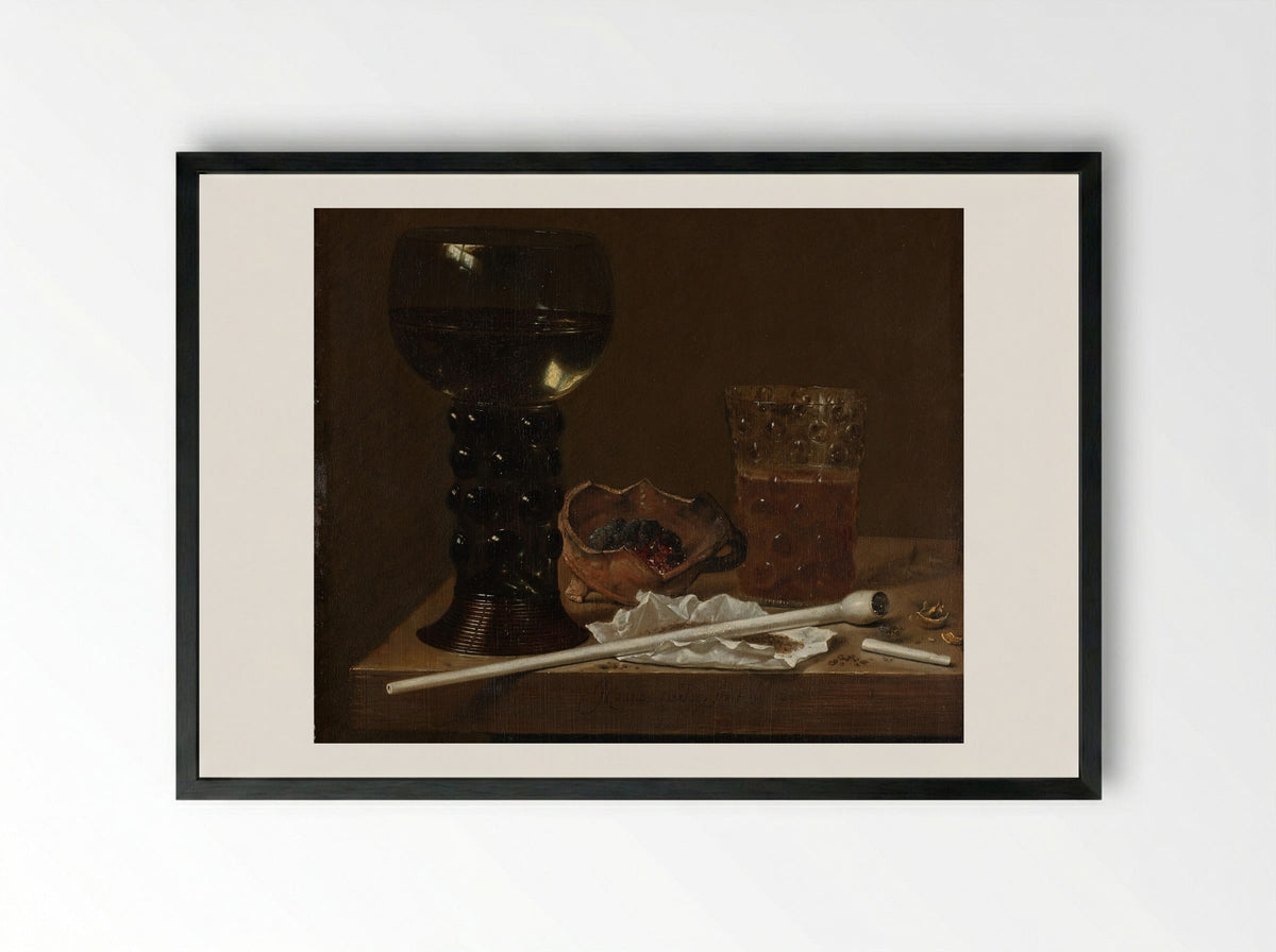 Stilleven met roemer, bierglas en pijp - Jan Jansz van de Velde (III) - Framed Print Black
