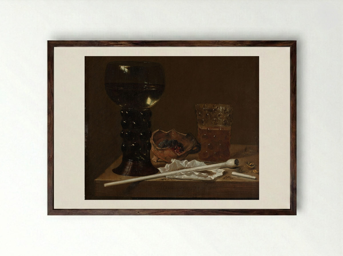 Stilleven met roemer, bierglas en pijp - Jan Jansz van de Velde (III) - Framed Print Dark Wood