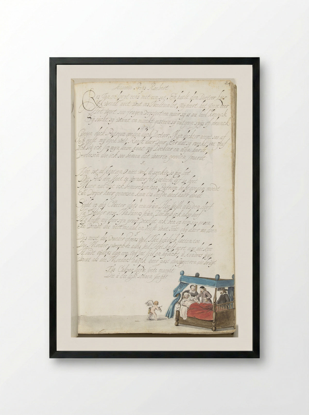 Jonge vrouw in bed met liefdespijn - Gesina ter Borch - Framed Print Black