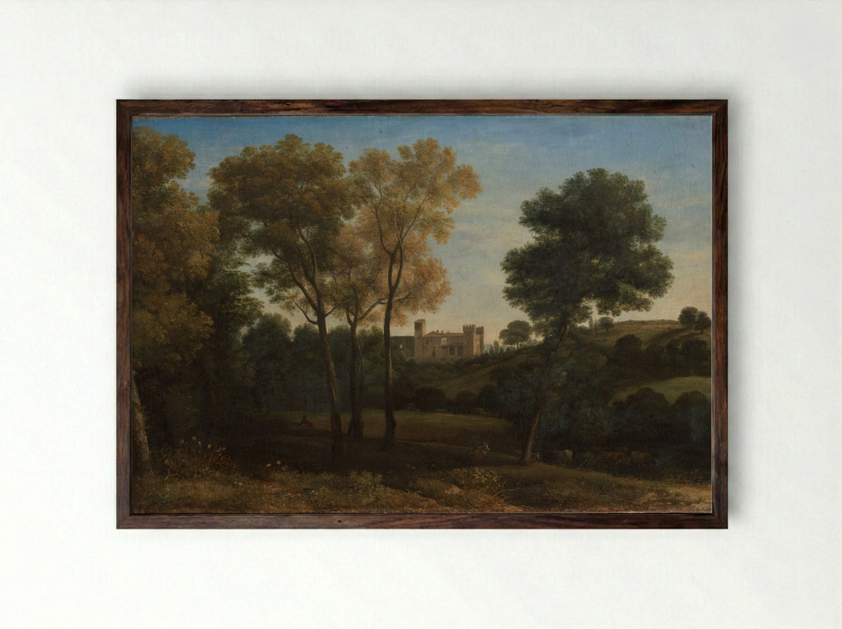View of La Crescenza - Claude Lorrain - Framed Print Dark Wood
