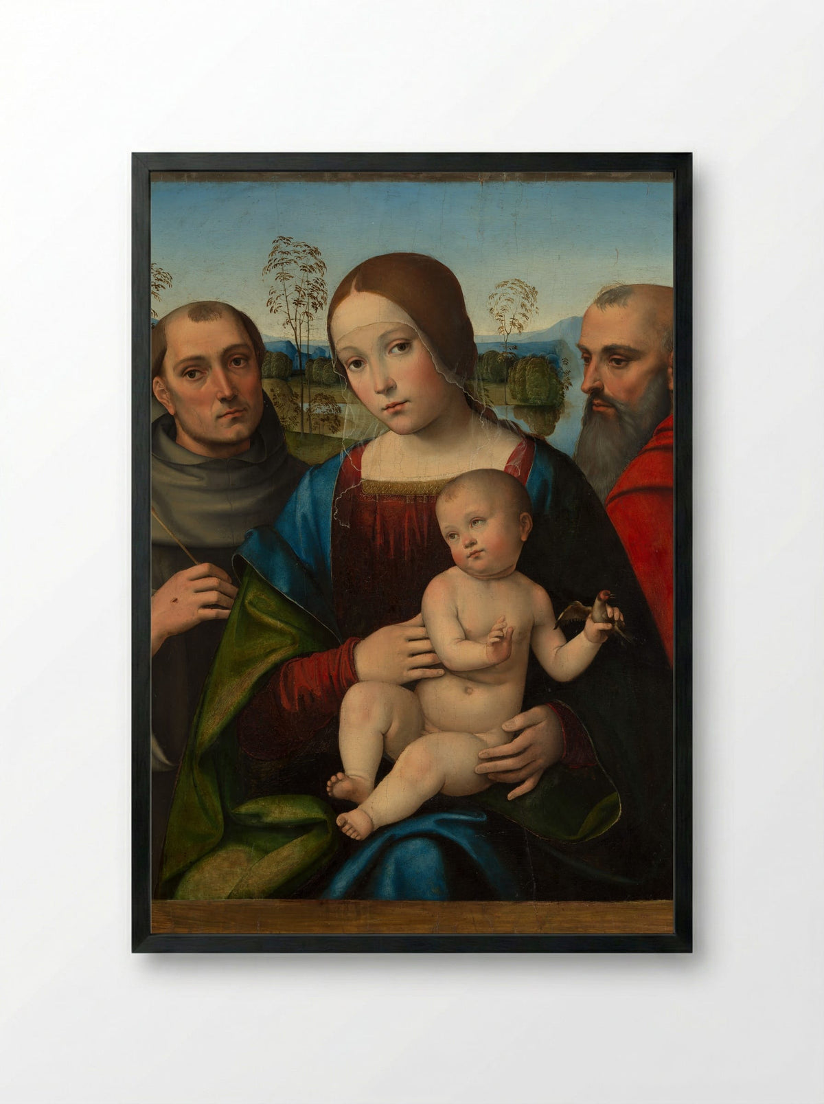 Madonna and Child with Saints Francis and Jerome - Francesco Francia - Framed Print Black