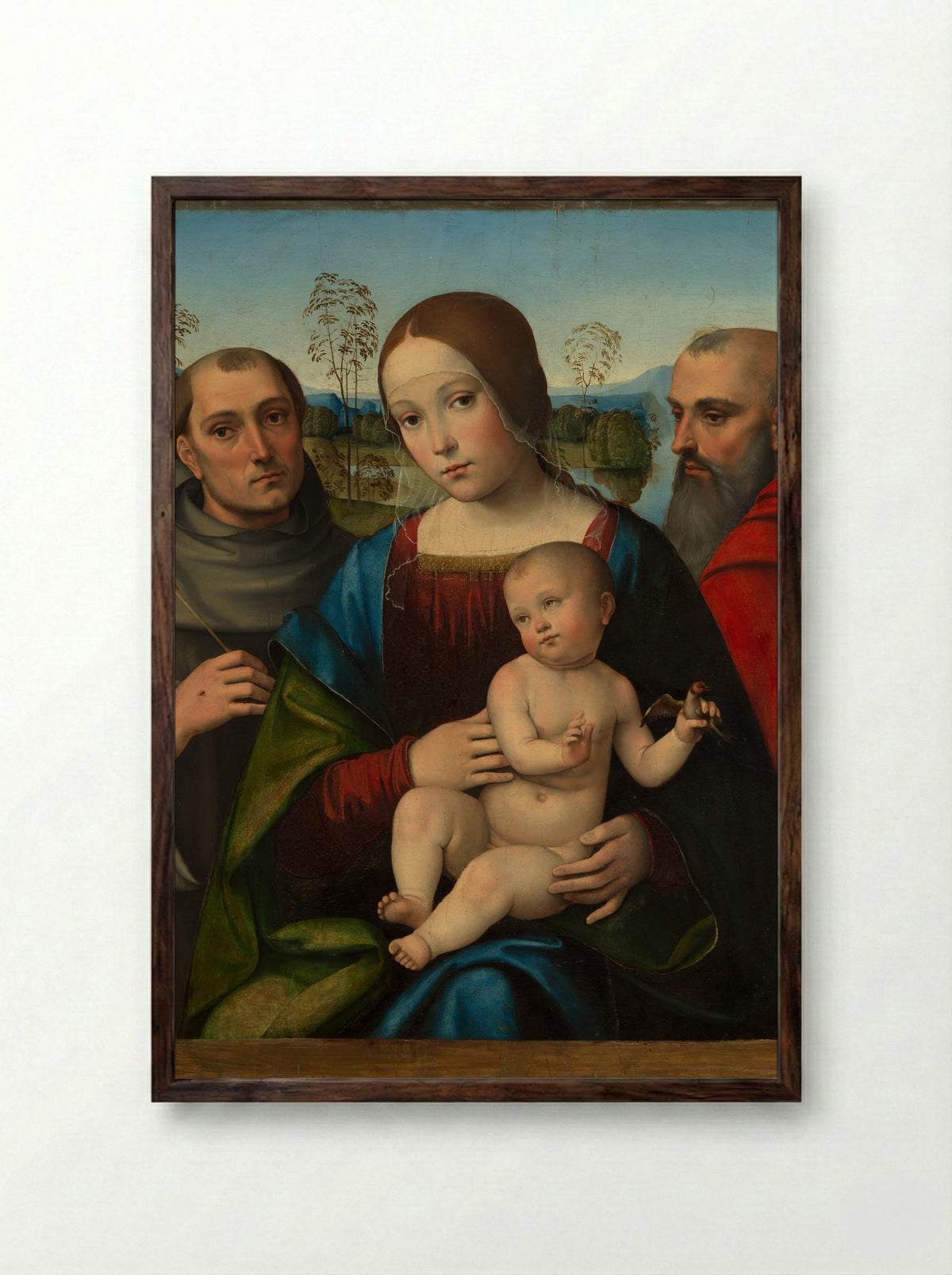 Madonna and Child with Saints Francis and Jerome - Francesco Francia - Framed Print Dark Wood