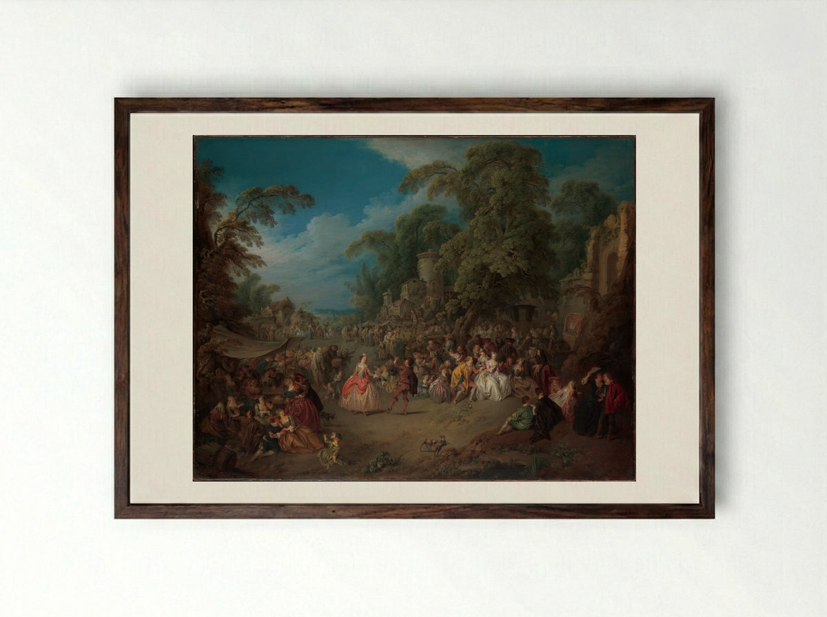 The Fair at Bezons - Jean-Baptiste Joseph Pater - Framed Print Dark Wood