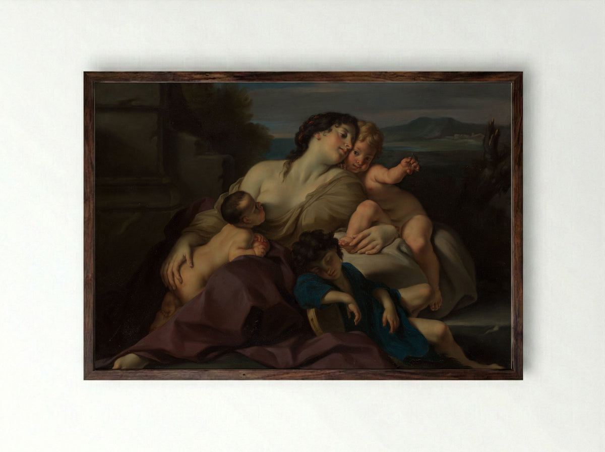 Charity - Carlo Cignani - Framed Print Dark Wood