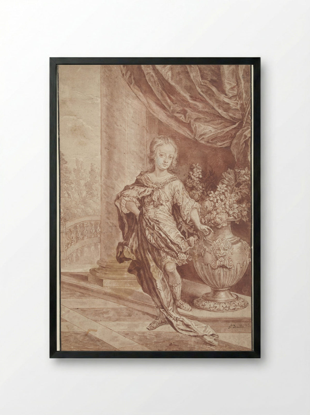 Portrait of an Unknown Boy in Roman Fantasy Costume - Sir Godfrey Kneller - Framed Print Black