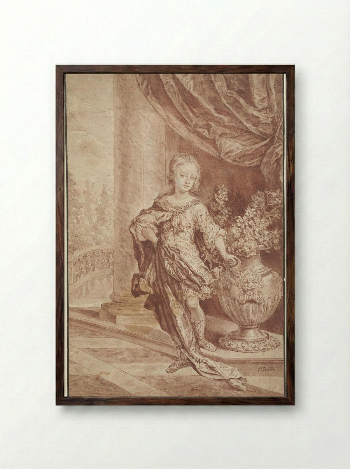 Portrait of an Unknown Boy in Roman Fantasy Costume - Sir Godfrey Kneller - Framed Print Dark Wood