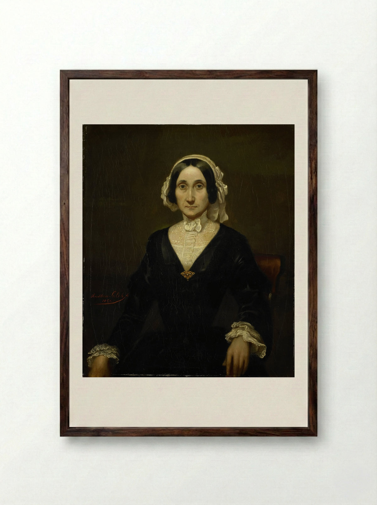 Portret van mevrouw W.J.S. van Alphen, barones van Reede van Oudtshoorn - Raden Saleh - Framed Print Dark Wood