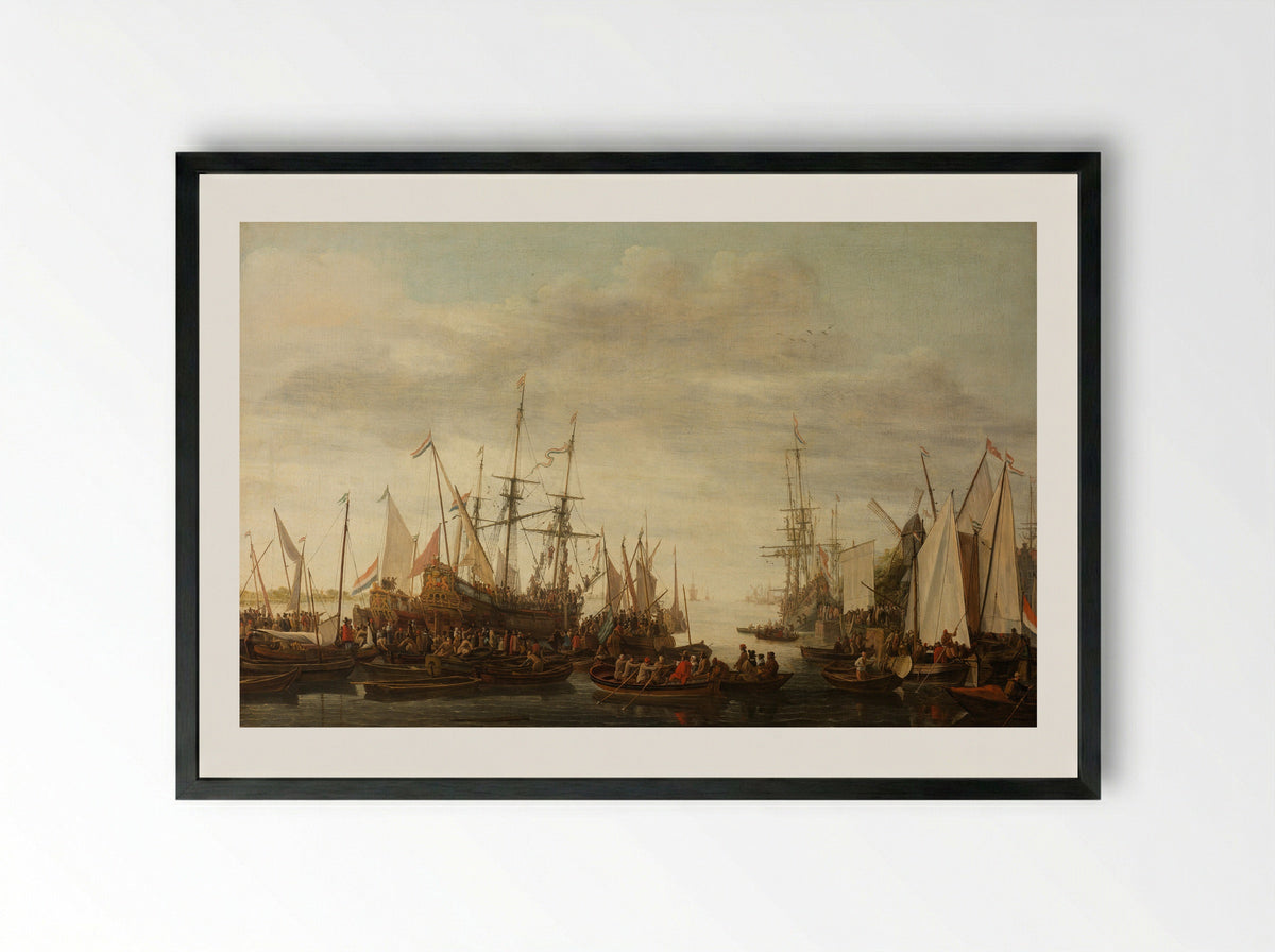 The Keelhauling of the Surgeon of Admiral Jan van Nes - Lieve Pietersz. Verschuier - Framed Print Black