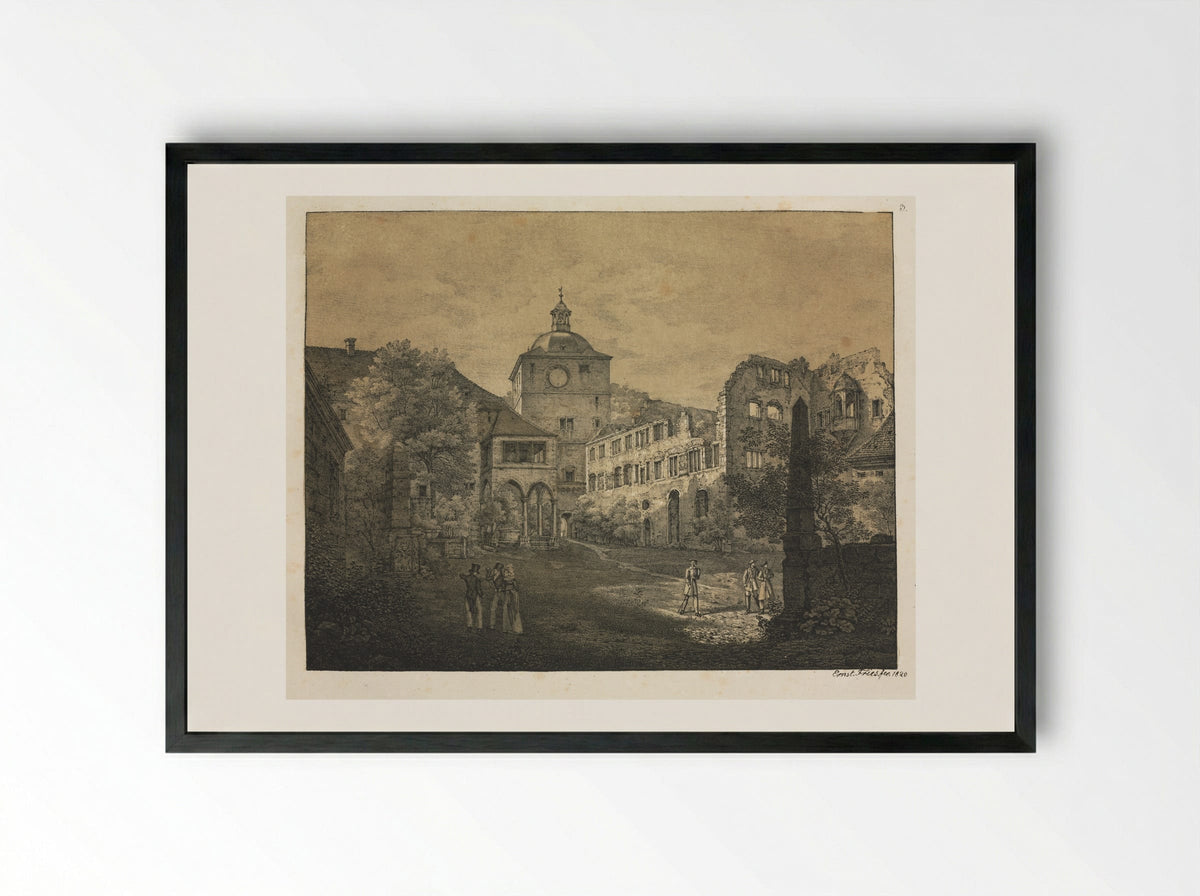 Six Views of Heidelberg Castle: Castle Terrace - Ernst Fries - Framed Print Black