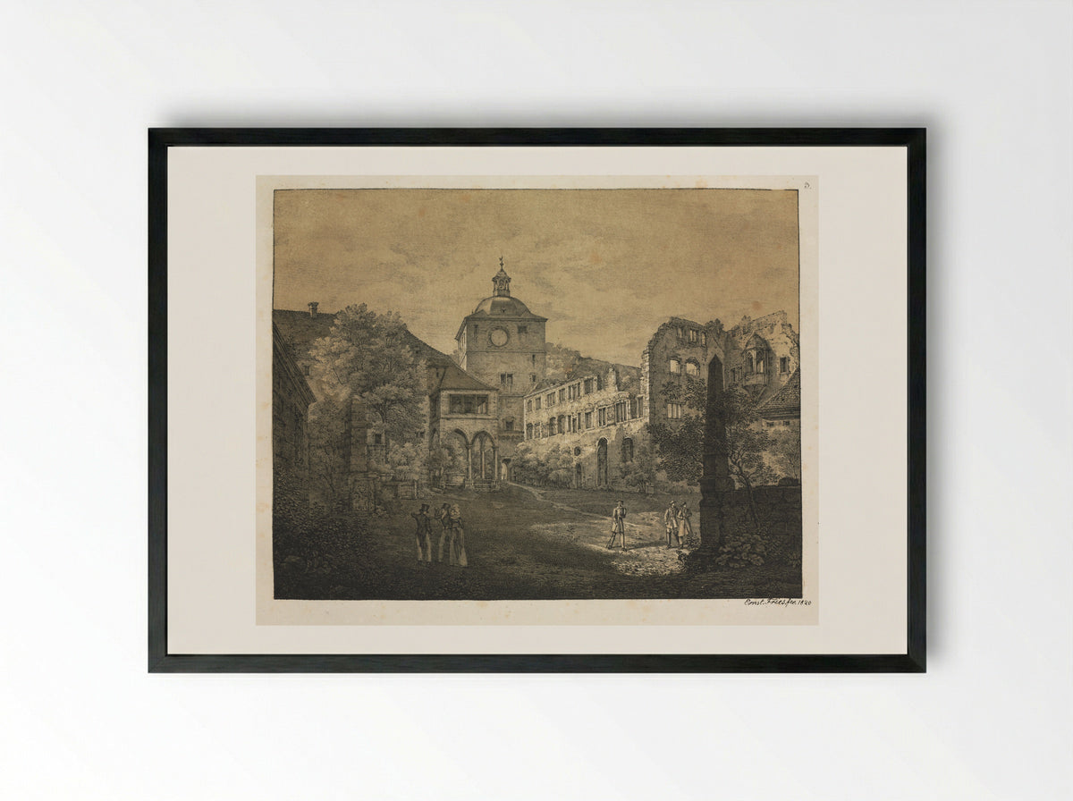 Six Views of Heidelberg Castle: Castle Terrace - Ernst Fries - Framed Print Black