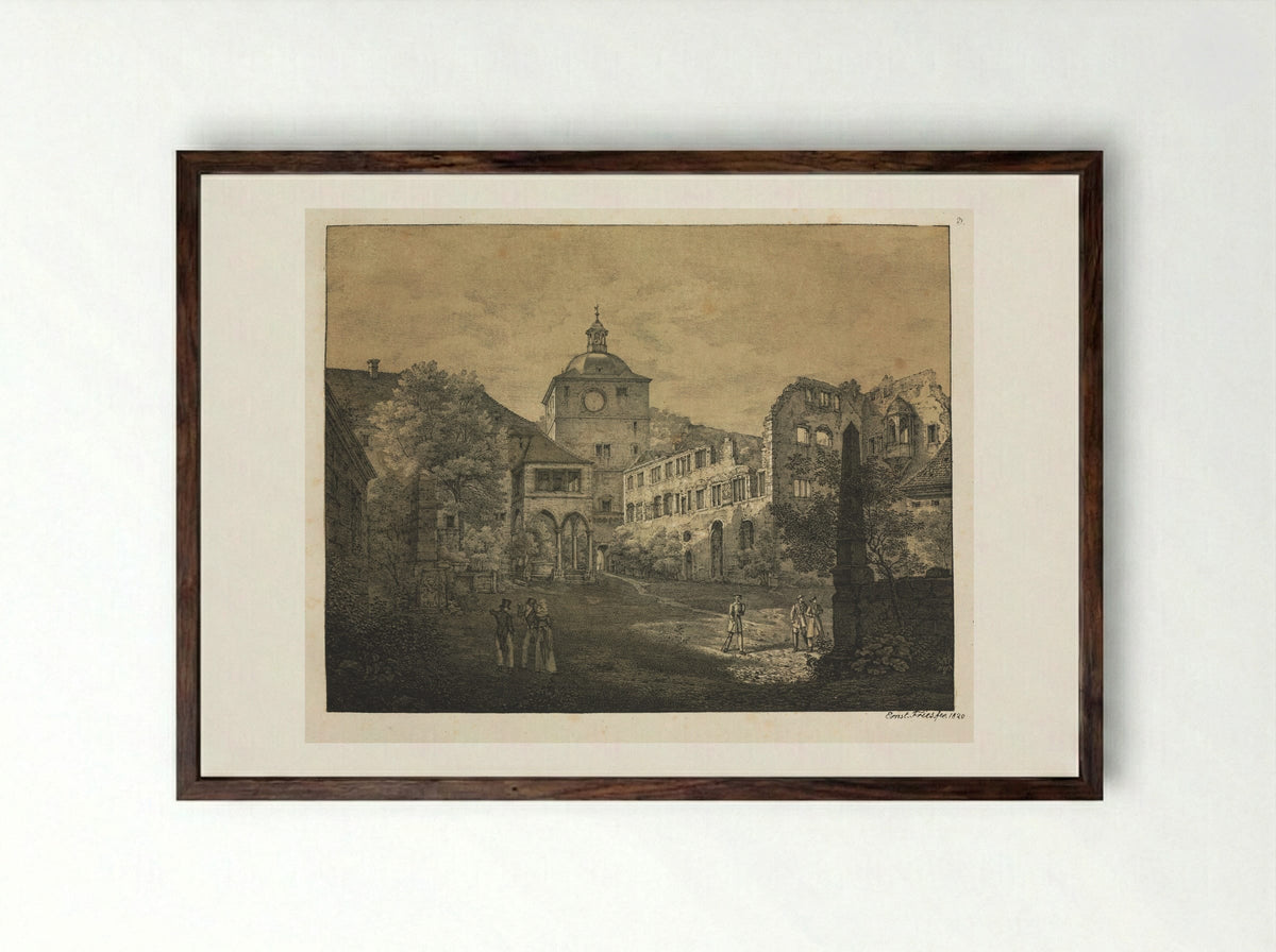 Six Views of Heidelberg Castle: Castle Terrace - Ernst Fries - Framed Print Dark Wood